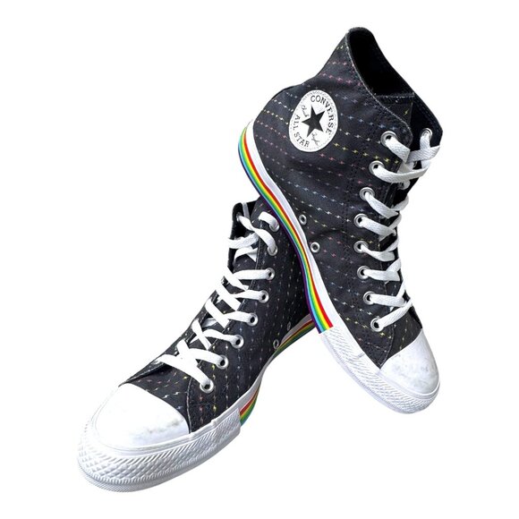 Black Converse Chuck Taylor All Star High Top Pride Bolt Print Rainbow Sneakers - Picture 2 of 9